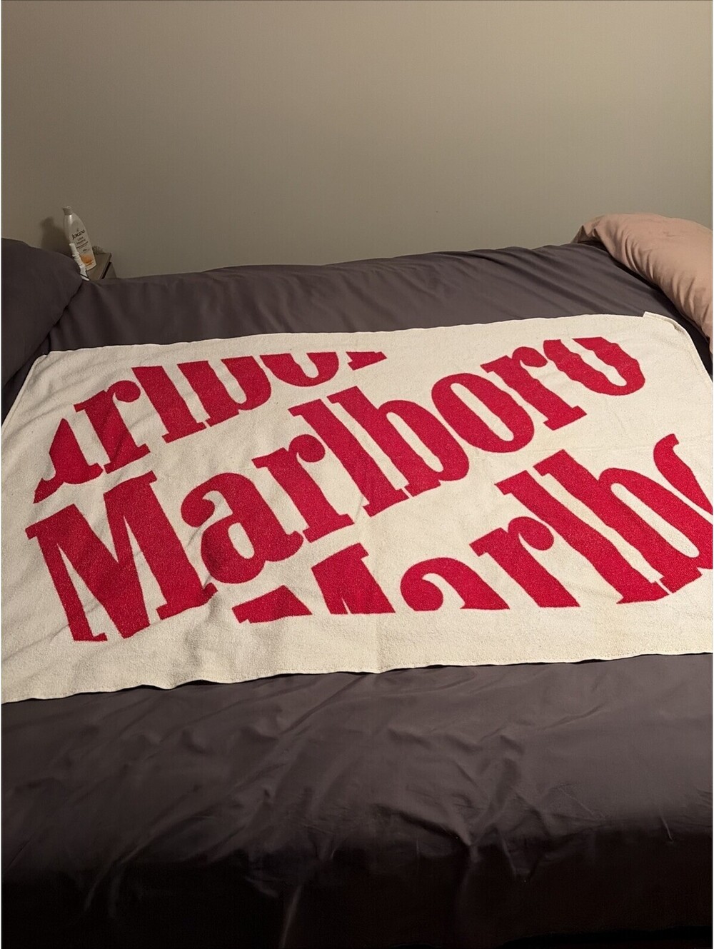 Vintage 1990s Marlboro Logo Red / White Graphic Beach Towel 56 x 32 Made in USA
